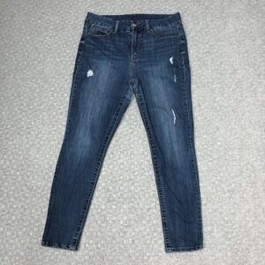 Seven7 Tummyless Jeans Womens 14 Blue Mid Rise Skinny Stretch Denim Distressed